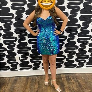 Blue Sequin Homecoming Dress